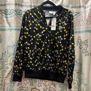 adidas Black Floral Bomber Jacket with Yellow & Purple Accents